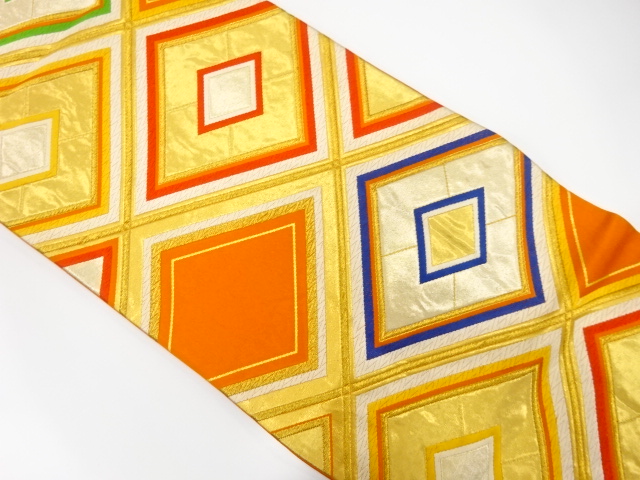 アンティーク　重ね菱模様織出し袋帯（着用可）